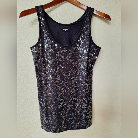 Garnet Hill Womens Black sequin Tank Top. Size XS - Picture 1 of 5